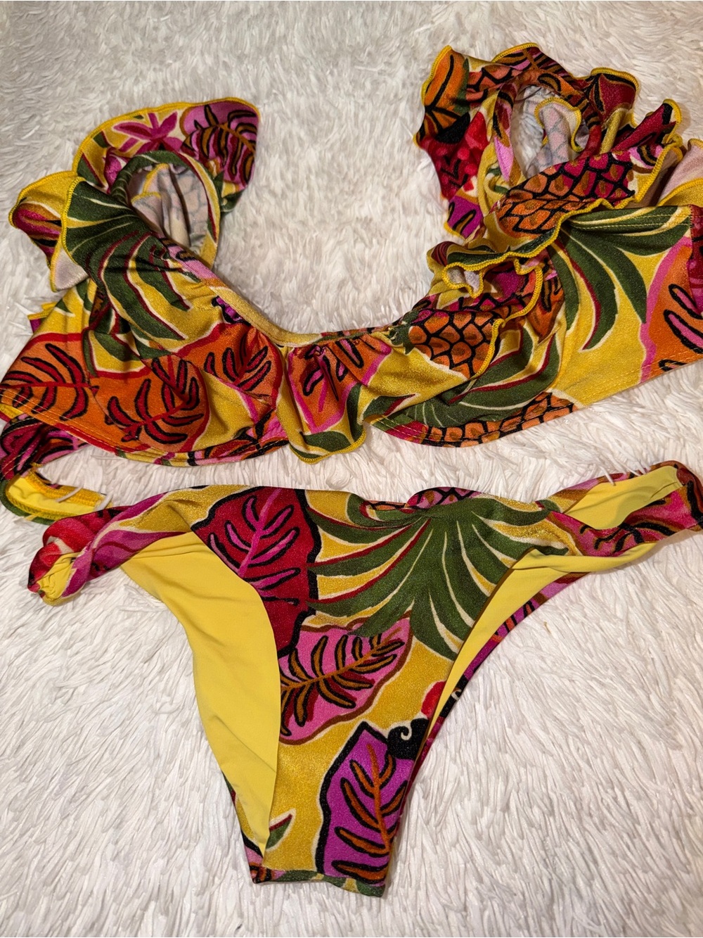 FARM Rio Yellow Multi Tropical Ruffle Bikini
